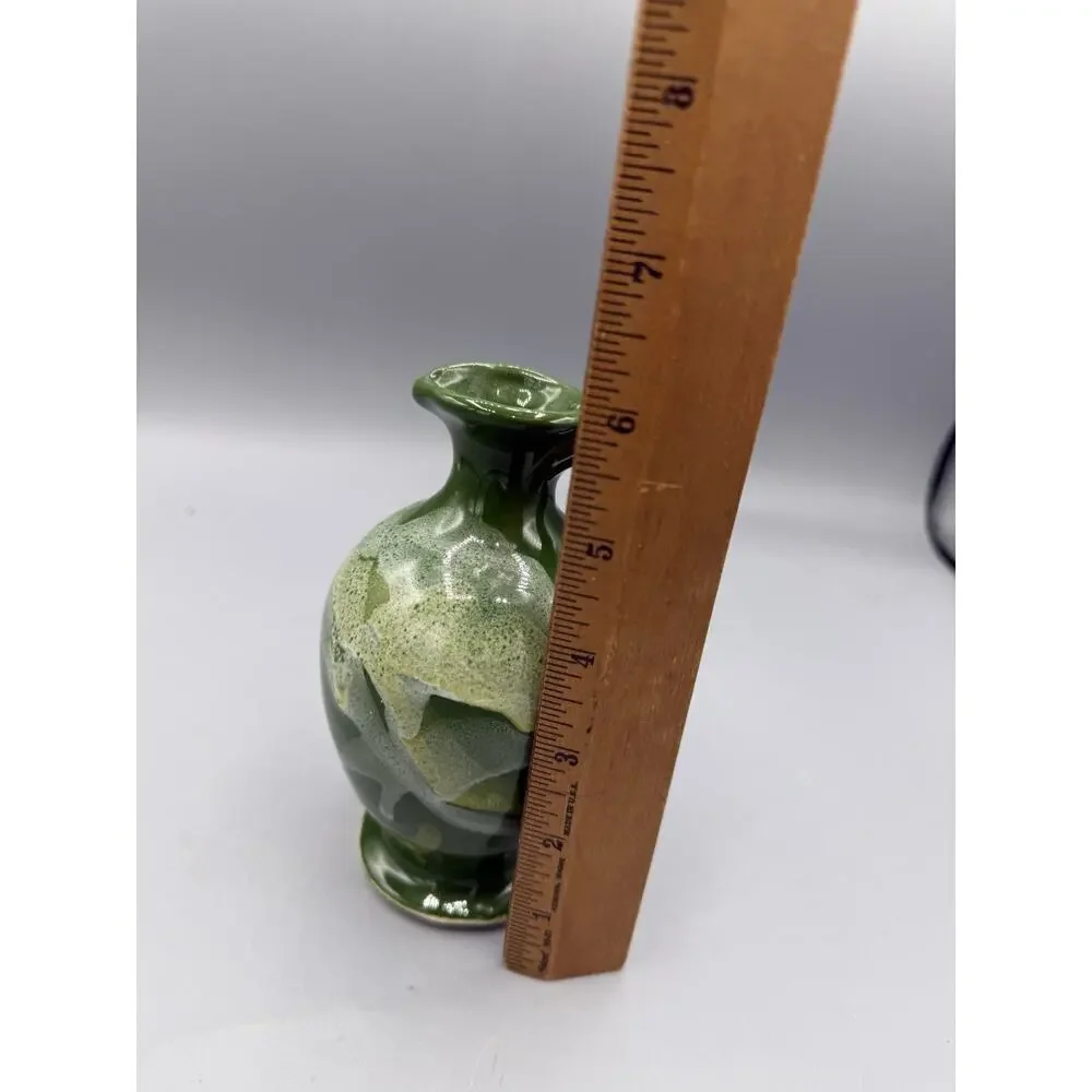 Vintage Green Drip Glaze Pottery Pitcher Vase Studio Style
